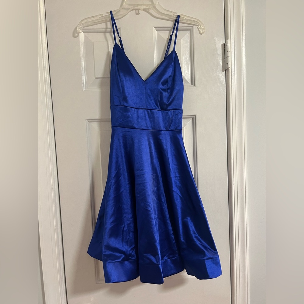 TEEZE ME Blue Spaghetti Strap Mini Fit and Flare Dress